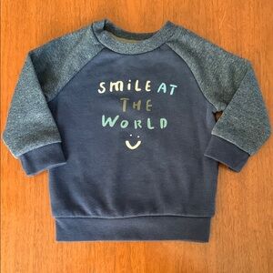 🍊5/$25 Primark Blue Raglan Sweatshirt Smile Design size 9-12m